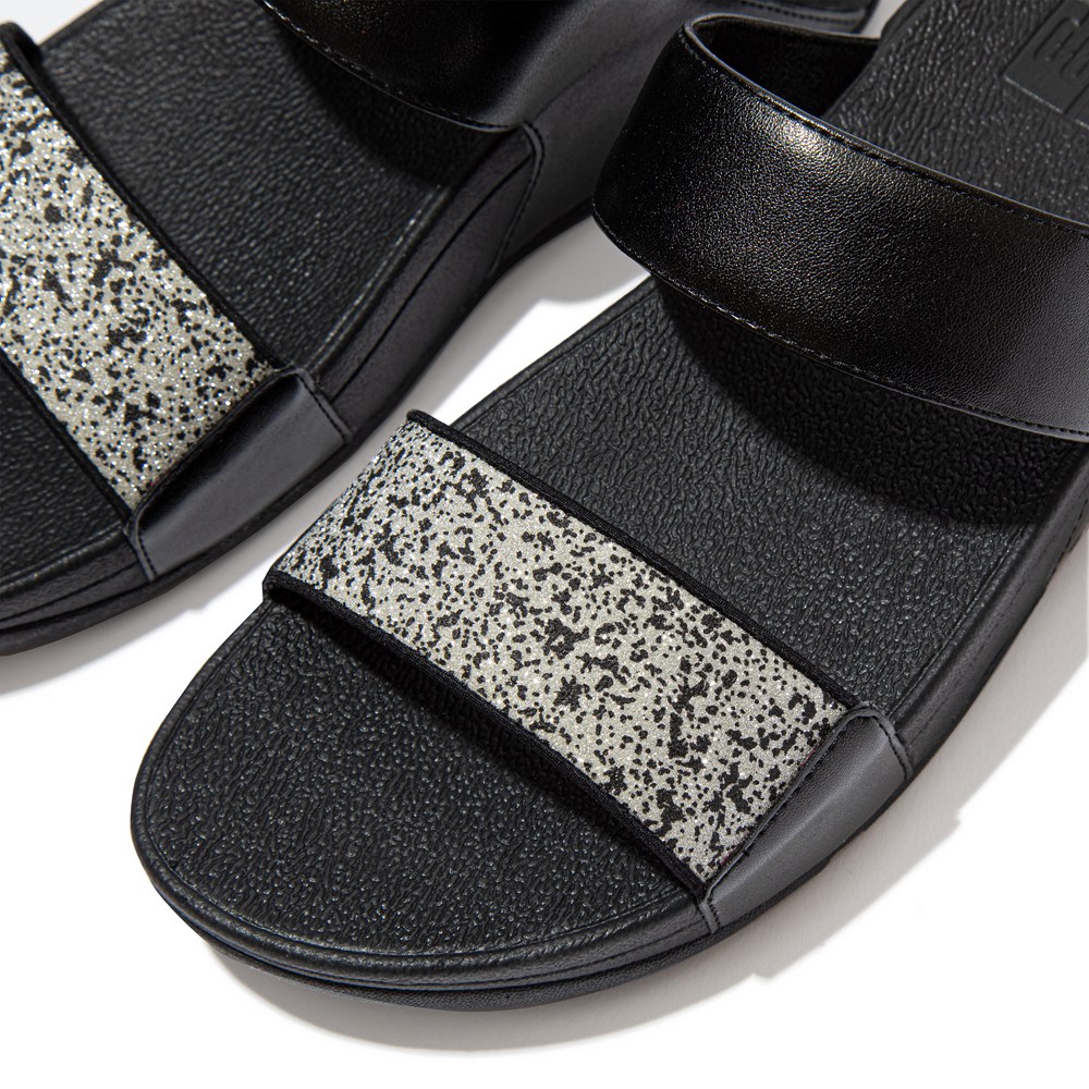 Fitflop Womens Slides Black - Lulu Shimmer Splash - 49GWNQPST